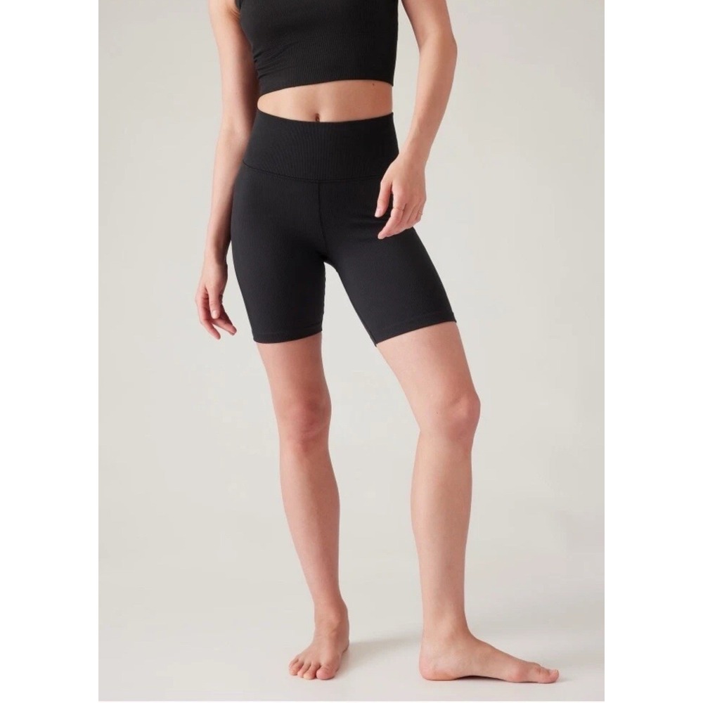 Athleta‎ Aurora Seamless High Rise Ribbed Bike Shorts Black Size XS NWOT  7"